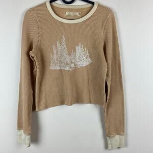 American Eagle Waffle Knit LongSleeve Top Cropped Thermal Granola Cabin Core Y2K
